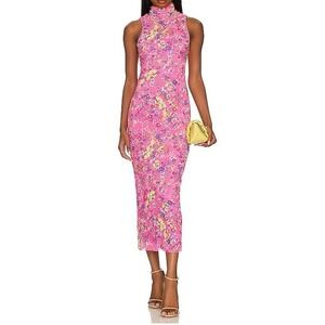 Revolve AFRM Poste Floral Mesh Midi Dress Mock Neck Sleeveless Dress 3X /s1‎